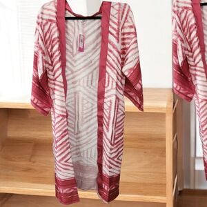 SASSY JONES Maroon and White Patterned  Kimono Open Robe 💕One Size Fits Most